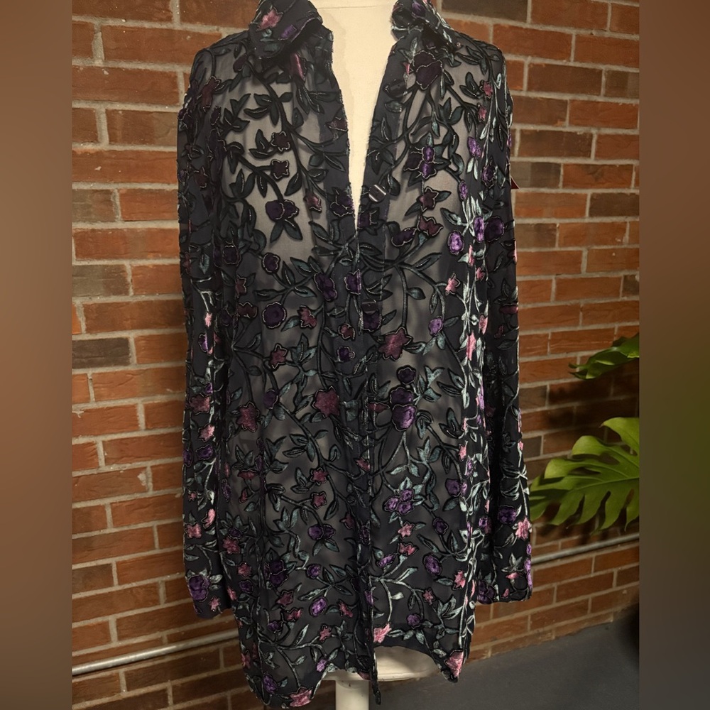 Travis Ayers Floral Sheer Burnout Blouse